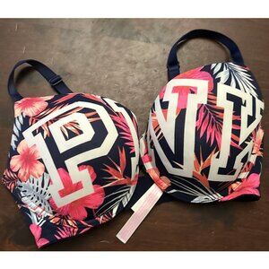 Victorias Secret PINK Logo Floral Bra 34DD Wear Everywhere Push-up Padded